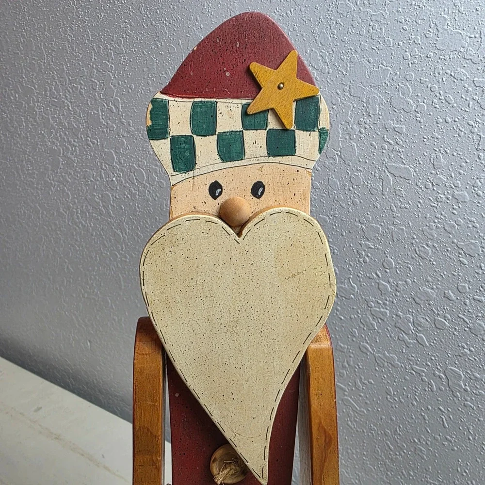 Rustic Wooden Santa Claus‎ Figurine Christmas Tabletop Star Base Wreath Lights